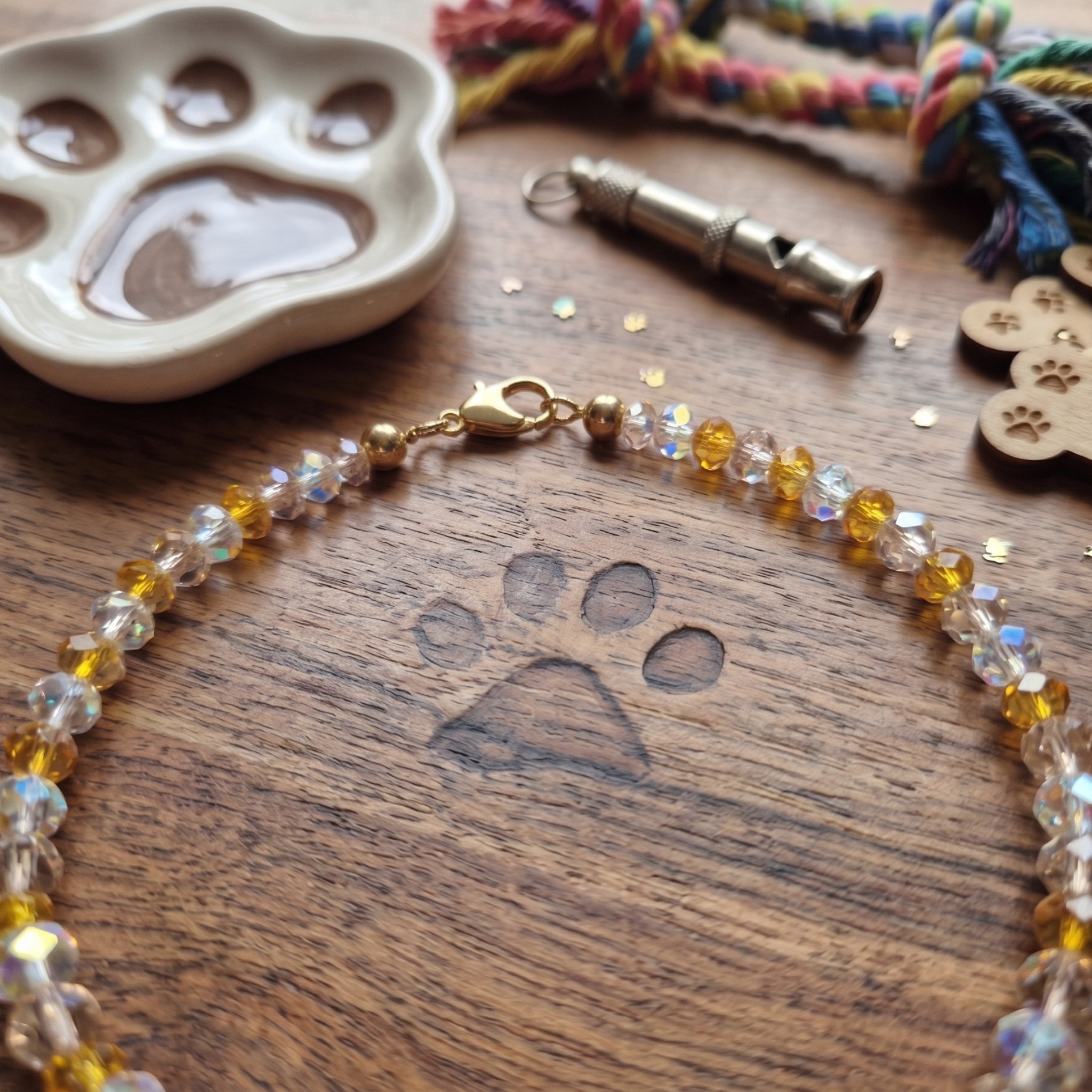 Collana per cani per Cani "Golden Heart" con Perline Champagne e Cuore Dorato